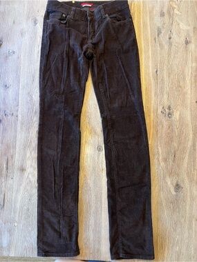 Prada Vintage Brown Corduroy Jeans Leather Logo Patch Size 27